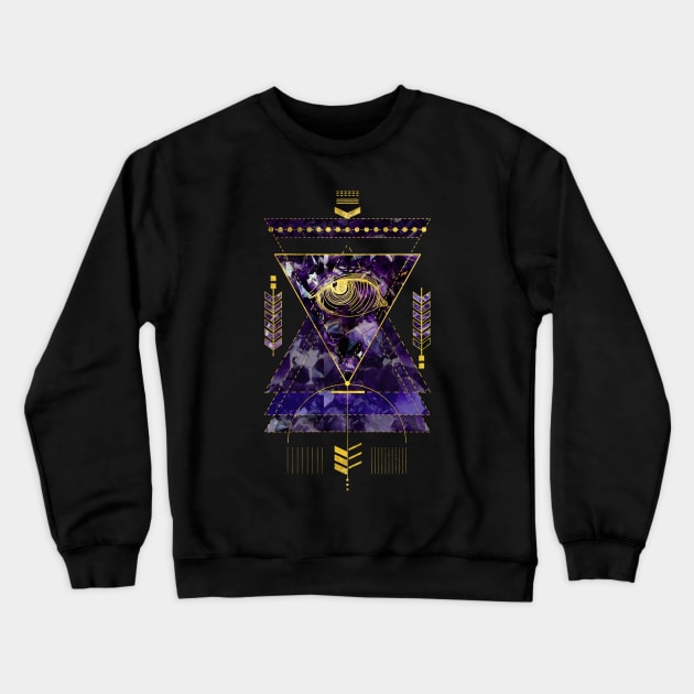 Sacred Geometry All Seeing eye in gold and amethyst Crewneck Sweatshirt by Nartissima